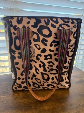 Consuela Chica Leopard Bam Bam Print Tote with Multicolor Woven Handles